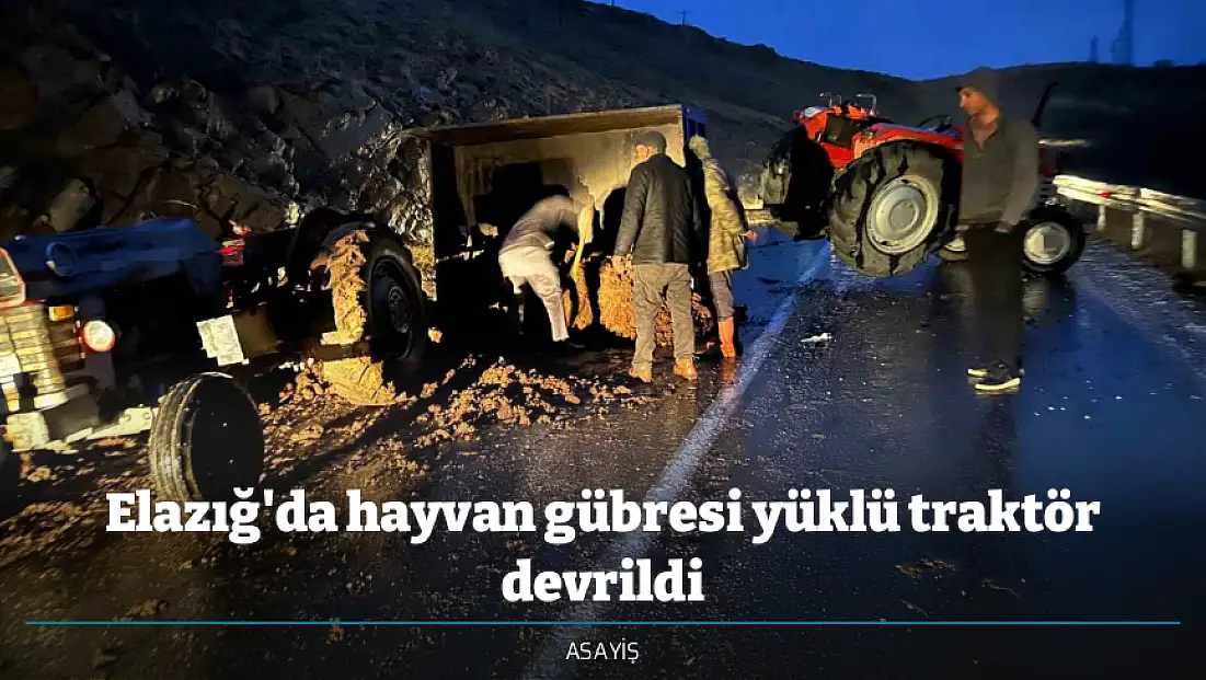 Elazığ'da hayvan gübresi yüklü traktör devrildi