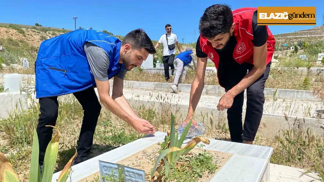 Elazığ'da gönüllü gençlerden kimsesizler mezarlığında temizlik