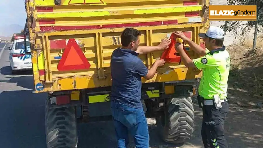 Elazığ'da kazalara karşı önlem, römorklara reflektör takıldı