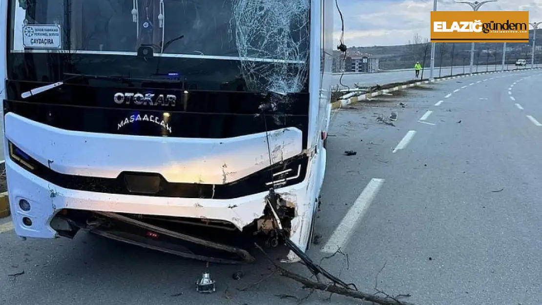 Elazığ'da midibüs çarptığı aydınlatma direğini devirdi