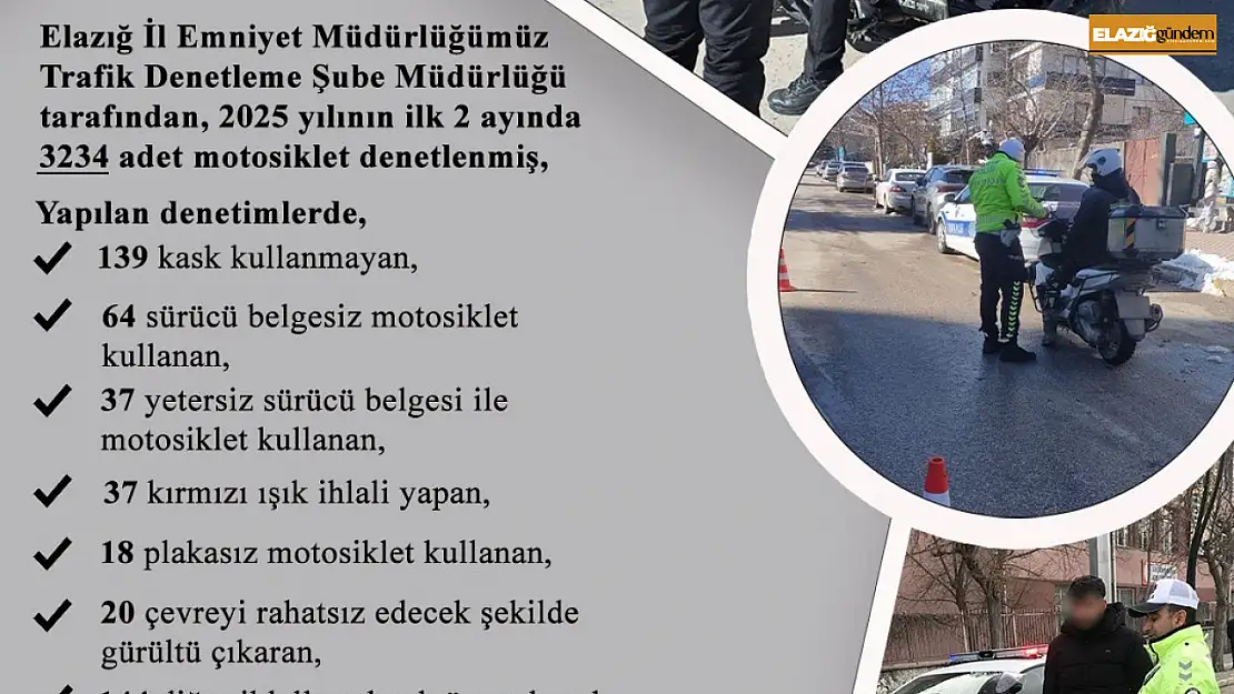 Elazığ'da motosikletler denetlendi