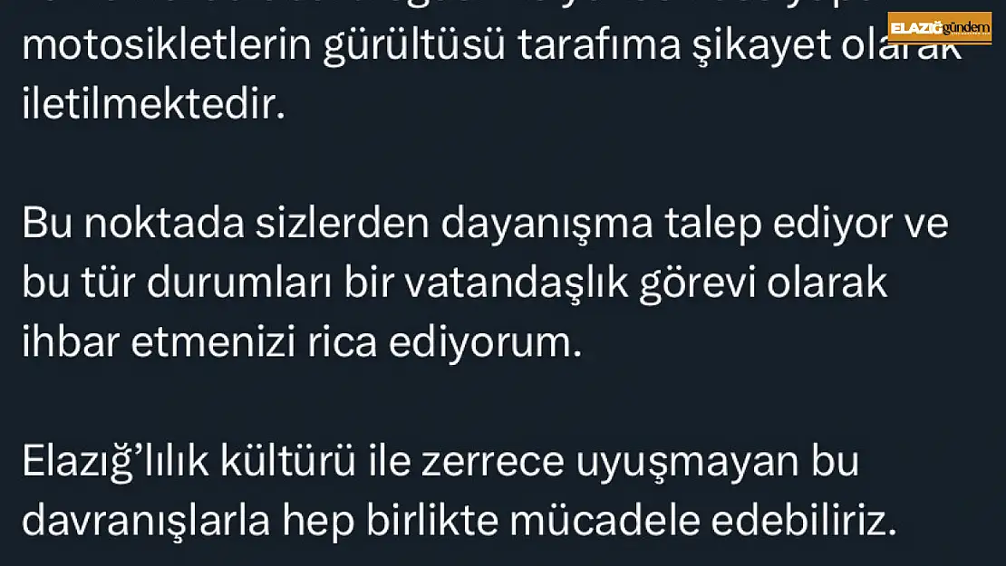 Elazığ Valisi Hatipoğlu'ndan vatandaşlara çağrı