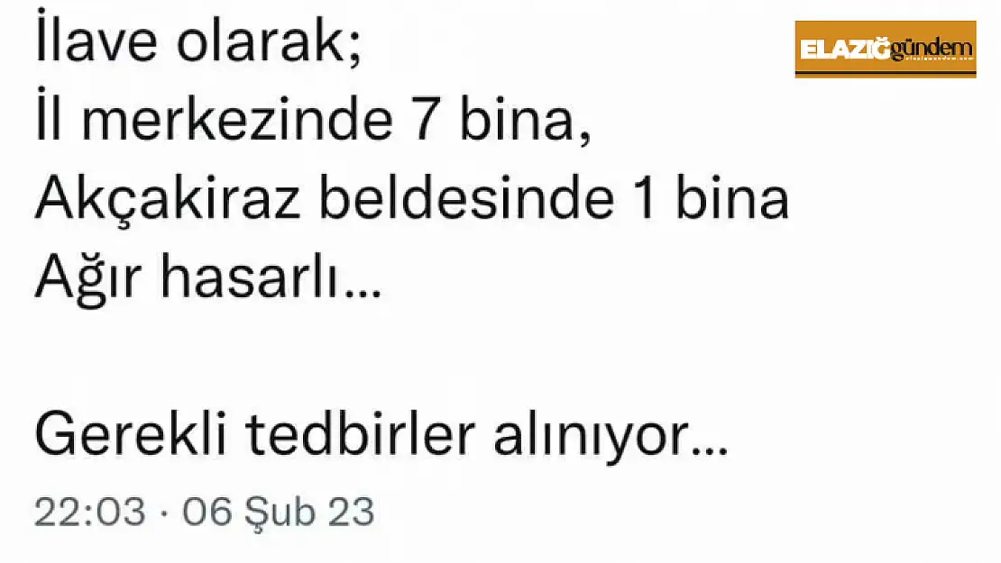 Elazığ Valisi Toraman, '8 bina ağır hasarlı'