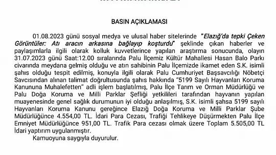 Atı aracın arkasına bağlayıp koşturan şahsa ceza
