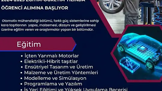 Otomotiv mühendisliği bölümü, öğrenci alımına başlıyor