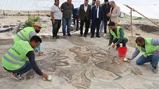 Türkiye'de bir ilk: Tek parça halinde 84 metrekarelik mozaik gün yüzüne çıkarıldı
