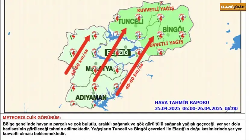 Elazığ için kuvvetli yağış ve rüzgar uyarısı