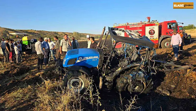 Yangının ortasında kalan traktör alevlere teslim oldu