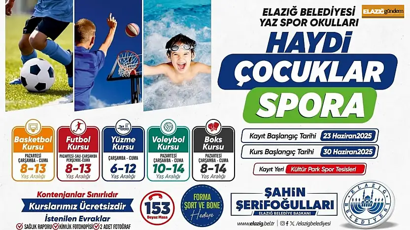 Elazığ Belediyesi ücretsiz yaz spor kursları başlıyor